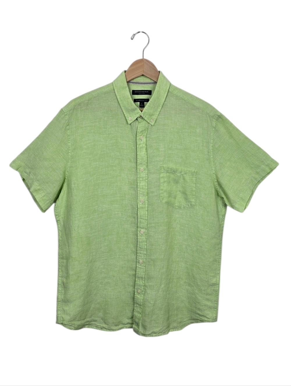 Banana Republic Camden Fit Linen Light Green Short Sleeve Button Down Large